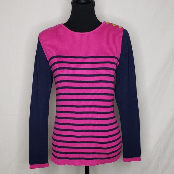 Lauren Ralph Lauren Sweaters - Lauren Ralph Lauren Stripe Cotton Long Sleeves Knit Sweatshirt Size L Preppy